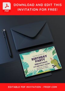 (Free Editable PDF) Colorful Greenery Dinosaur Birthday Invitation Templates C