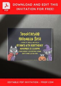 (Free Editable PDF) PURR-FECTLY Cute Halloween Birthday Invitation Templates F
