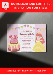 (Free Editable PDF) Cute Royal Princess Birthday Invitation Templates H
