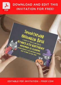 (Free Editable PDF) PURR-FECTLY Cute Halloween Birthday Invitation Templates G