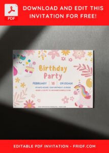(Free Editable PDF) Adorable Unicorn Garden Birthday Invitation Templates F