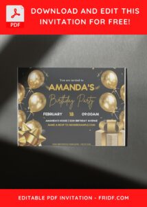 (Free Editable PDF) Fancy Gold Birthday Balloon Invitation Templates F