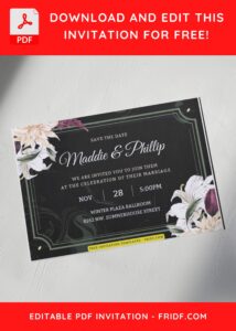 (Free Editable PDF) Classy Black Marble & Floral Wedding Invitation Templates A