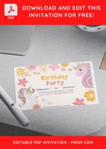 (Free Editable PDF) Adorable Unicorn Garden Birthday Invitation Templates H