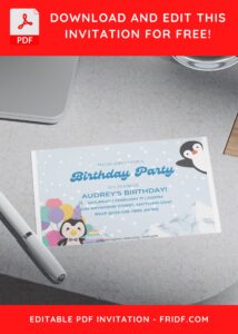 (Free Editable PDF) Penguin Winter Fiesta Birthday Invitation Templates H