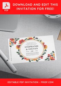 (Free Editable PDF) Decorative Floral Frame Wedding Invitation Templates H