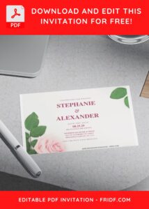 (Free Editable PDF) Timeless White Rose Wedding Invitation Templates H
