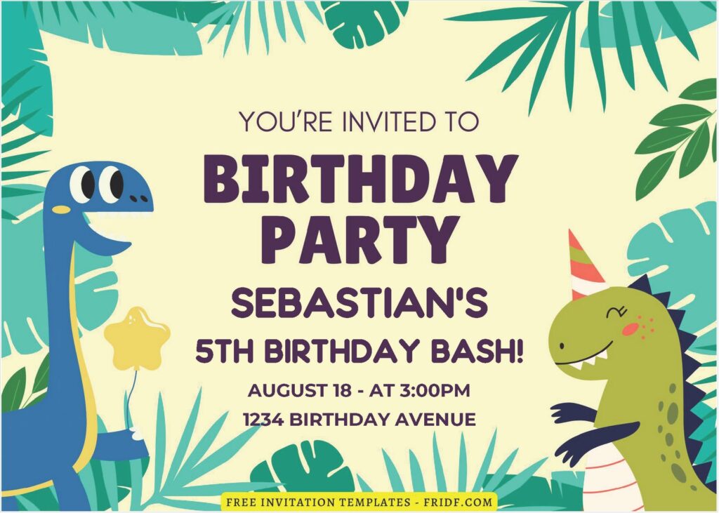 Download (Free Editable PDF) Colorful Greenery Dinosaur Birthday ...