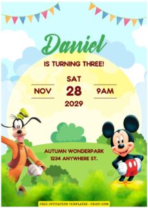 (Free Editable PDF) Mickey Mouse Wonderpark Birthday Invitation Templates D