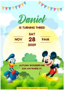 (Free Editable PDF) Mickey Mouse Wonderpark Birthday Invitation Templates F