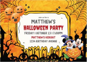 (Free Editable PDF) Mickey Mouse And Friends Halloween Birthday Invitation Templates J