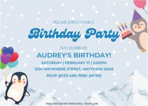(Free Editable PDF) Penguin Winter Fiesta Birthday Invitation Templates J
