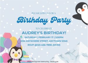 (Free Editable PDF) Penguin Winter Fiesta Birthday Invitation Templates B