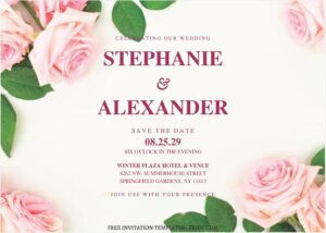 (Free Editable PDF) Timeless White Rose Wedding Invitation Templates B