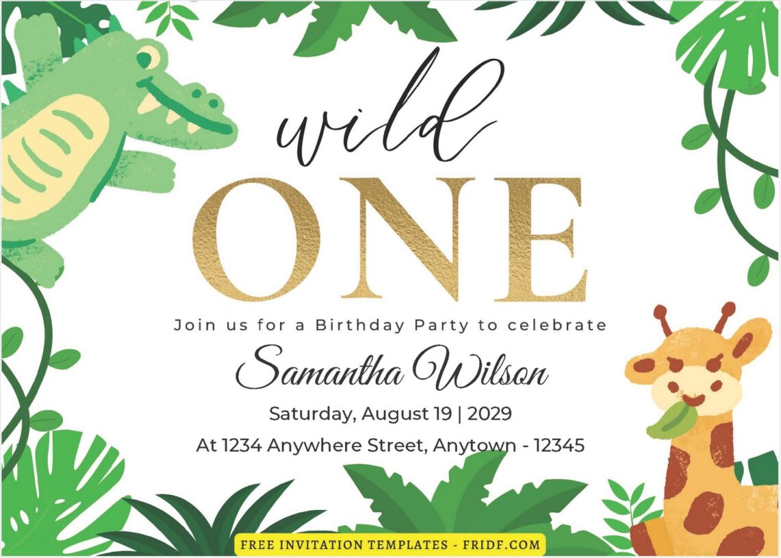 (Free Editable PDF) Cartoon Jungle Wild One Birthday Invitation ...