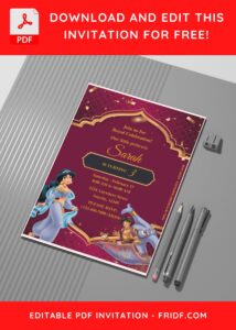 (Free Editable PDF) Shimmering And Shining Aladdin Birthday Invitation Templates G