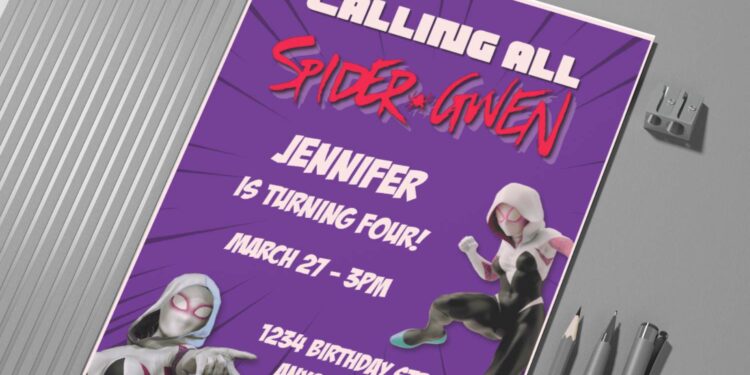 (Free Editable PDF) Fantastic Spider-Gwen Birthday Invitation Templates C