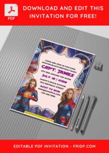 (Free Editable PDF) Captain Marvel Birthday Invitation Templates G