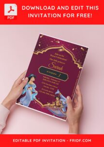 (Free Editable PDF) Shimmering And Shining Aladdin Birthday Invitation Templates H