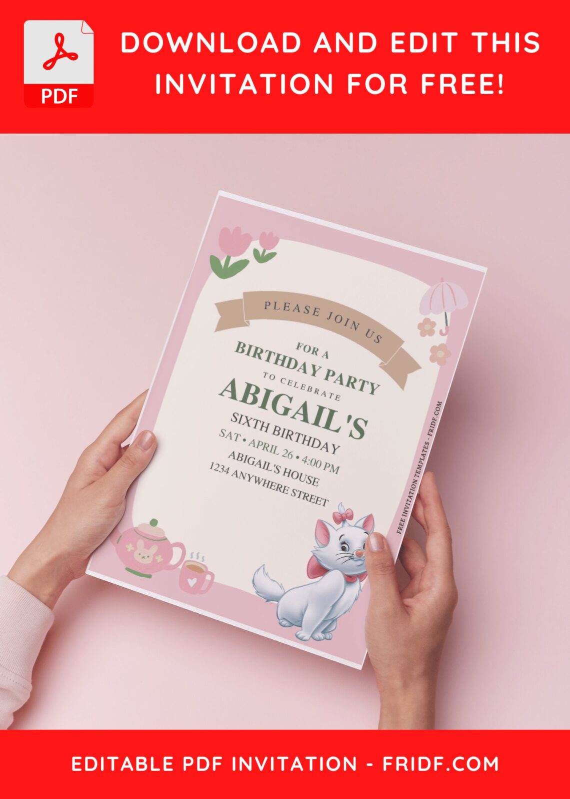 (free Editable Pdf) Cutie Marie The Aristocat Birthday Invitation Templates