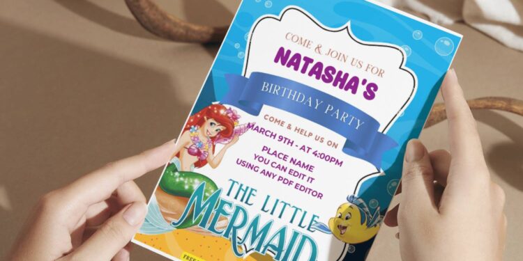 (Free Editable PDF) The Little Mermaid Movie Birthday Invitation Templates I