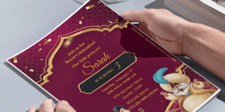 (Free Editable PDF) Shimmering And Shining Aladdin Birthday Invitation Templates J