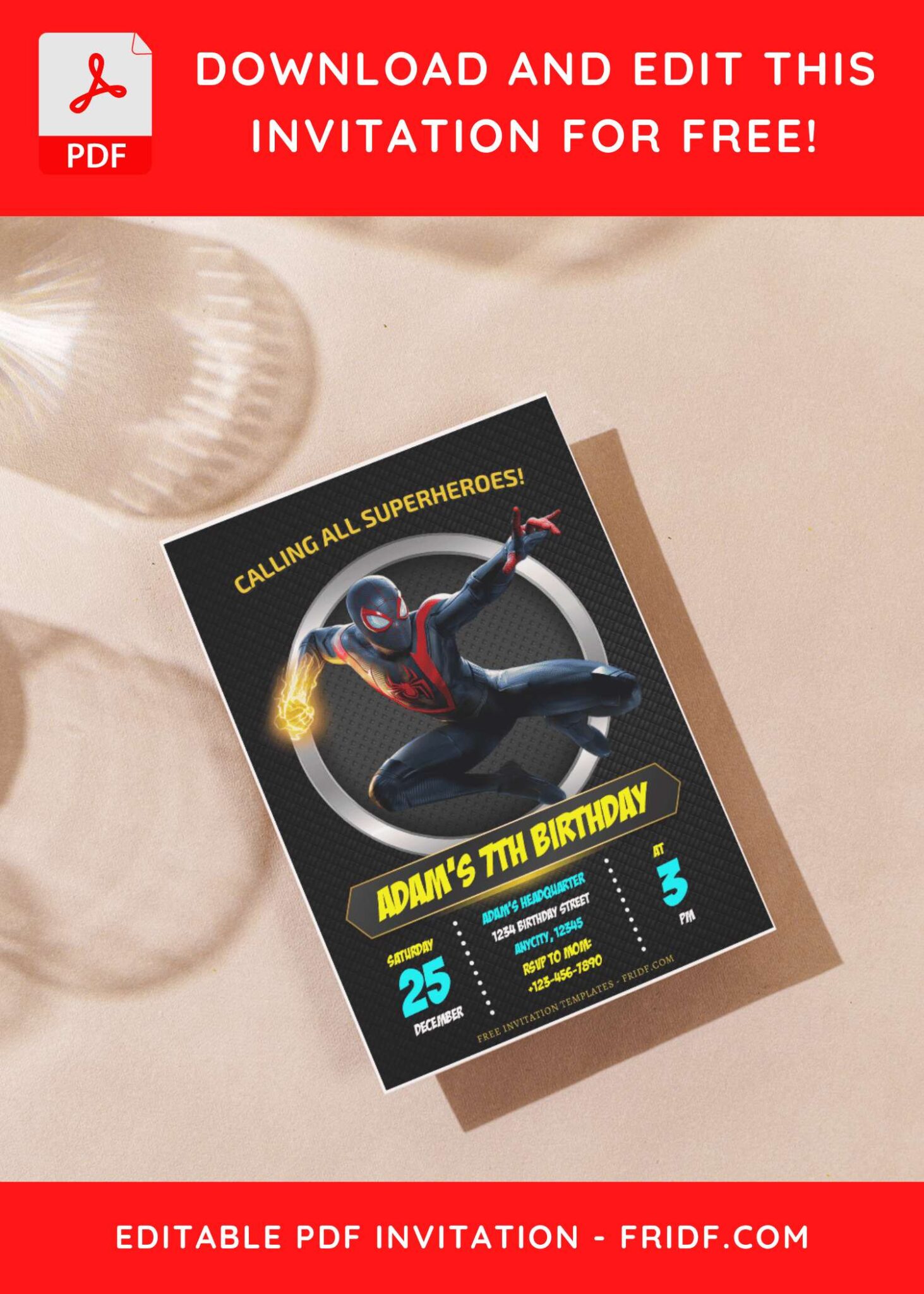 (Free Editable PDF) Mighty Spiderman Miles Morales Birthday Invitation ...