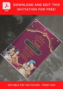 (Free Editable PDF) Shimmering And Shining Aladdin Birthday Invitation Templates A