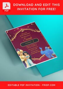 (Free Editable PDF) Shimmering And Shining Aladdin Birthday Invitation Templates B