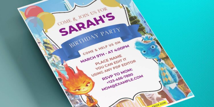 (Free Editable PDF) Festive Disney Elemental Birthday Invitation Templates A