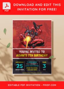 (Free Editable PDF) Super Cool Deadpool Birthday Invitation Templates C