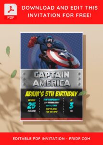 (Free Editable PDF) Captain America Birthday Invitation Templates C