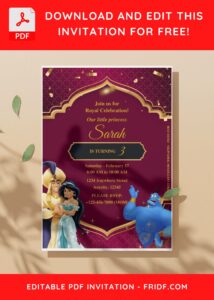 (Free Editable PDF) Shimmering And Shining Aladdin Birthday Invitation Templates C