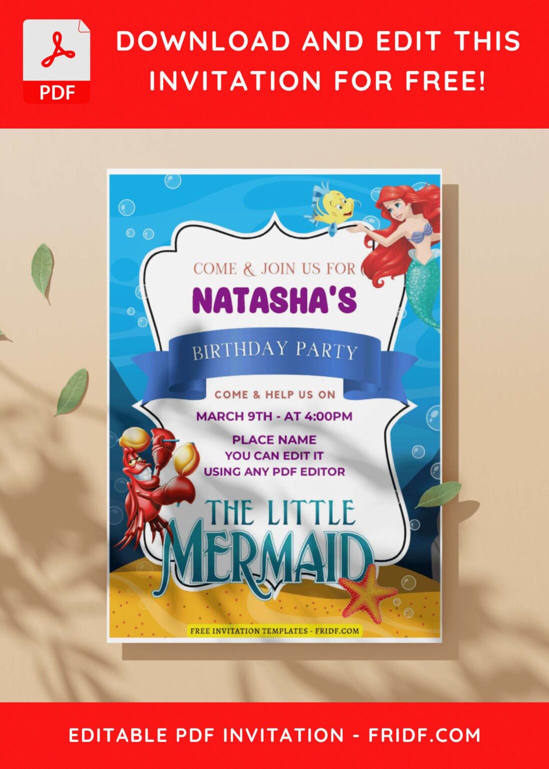 (Free Editable PDF) The Little Mermaid Movie Birthday Invitation ...