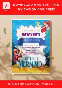 (Free Editable PDF) The Little Mermaid Movie Birthday Invitation Templates C