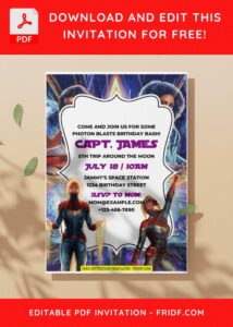 (Free Editable PDF) Captain Marvel Birthday Invitation Templates C