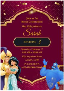 (Free Editable PDF) Shimmering And Shining Aladdin Birthday Invitation Templates D