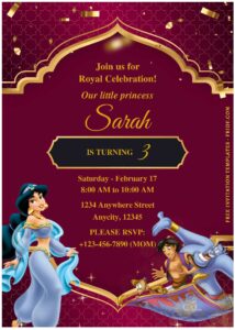 (Free Editable PDF) Shimmering And Shining Aladdin Birthday Invitation Templates E