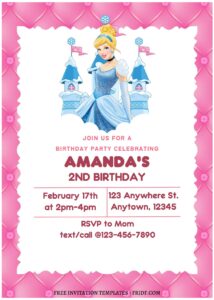 (Free Editable PDF) Disney Charm Cinderella Birthday Invitation Templates A