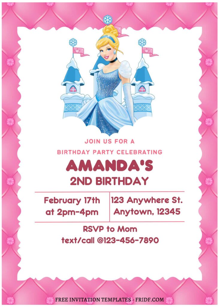 (Free Editable PDF) Disney Charm Cinderella Birthday Invitation ...