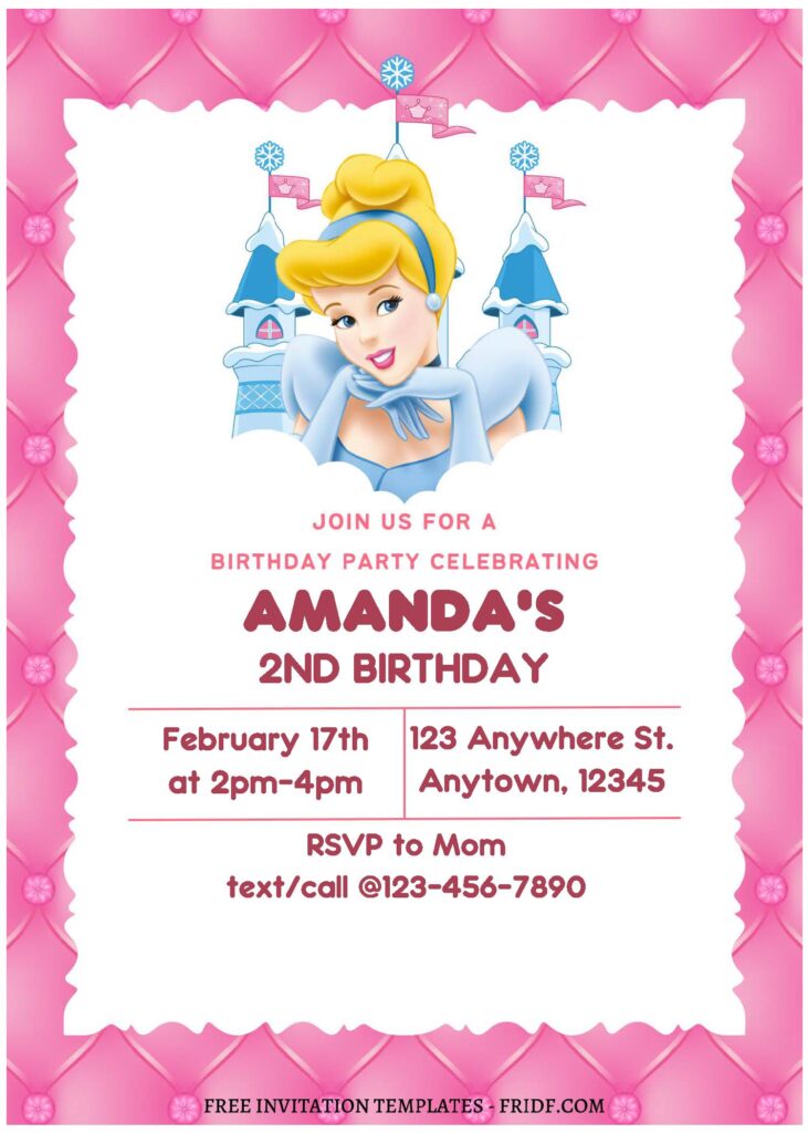 (Free Editable PDF) Disney Charm Cinderella Birthday Invitation ...