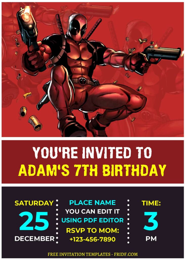 (free Editable Pdf) Super Cool Deadpool Birthday Invitation Templates