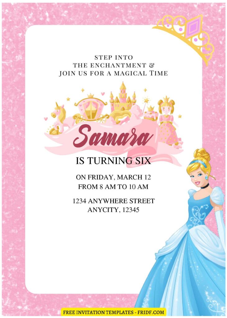 (Free Editable PDF) Disney Princess Cinderella Birthday Invitation ...