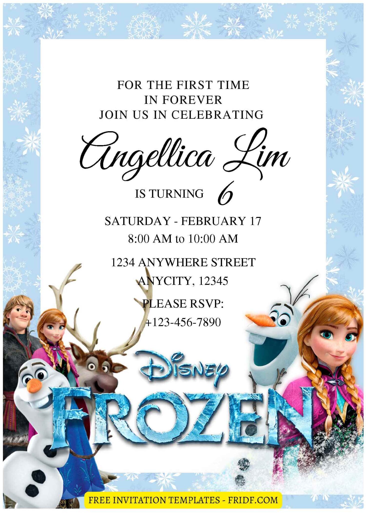 (Free Editable PDF) Twinkling Cute Disney Frozen Birthday Invitation ...