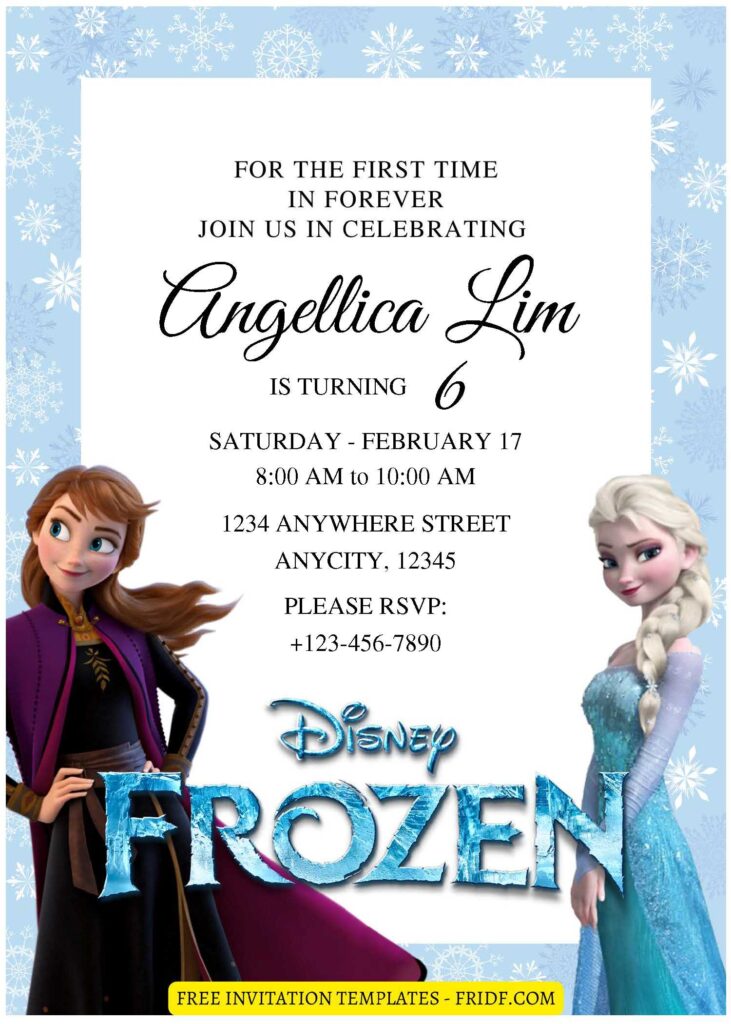 (Free Editable PDF) Twinkling Cute Disney Frozen Birthday Invitation ...