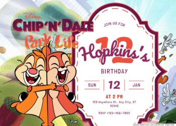 FREE Editable Chip 'n' Dale Park Life Birthday Invitation