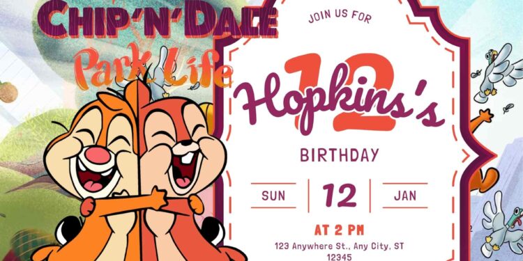 FREE Editable Chip 'n' Dale Park Life Birthday Invitation