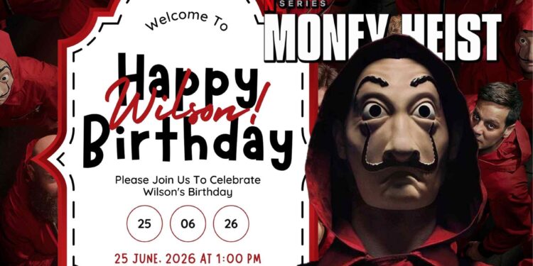 FREE Editable Money Heist Birthday Invitation