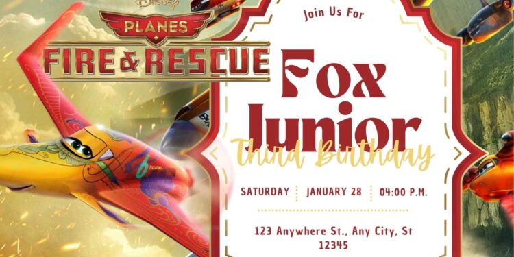 FREE Editable Planes Fire & Rescue Birthday Invitation