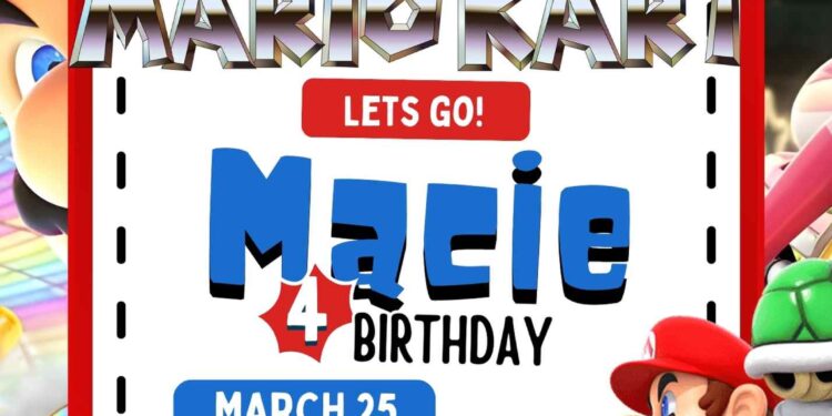 FREE Editable Super Mario Kart Birthday Invitation